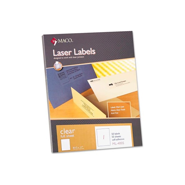 Maco Tag & Label Maco Matte Clear Laser Labels, 8-1/2 x 11, 50/Box ML4005 - main